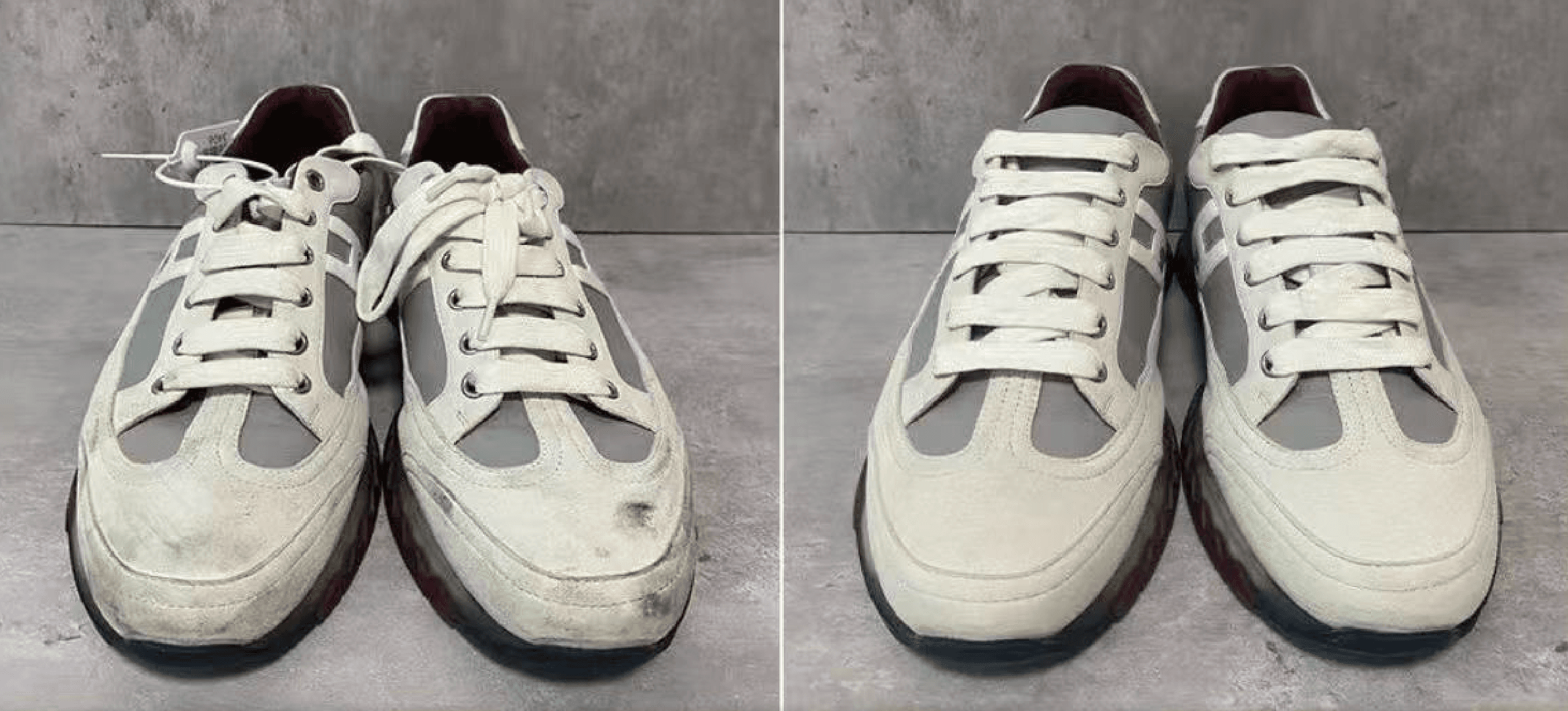 Casual sneakers before and after professional cleaning