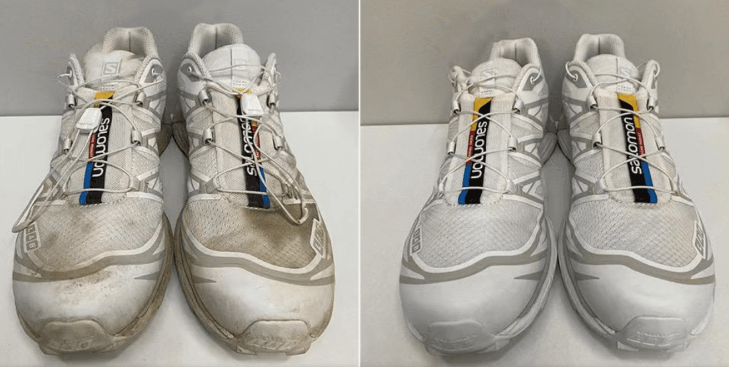 High-top sneakers detailed before and after